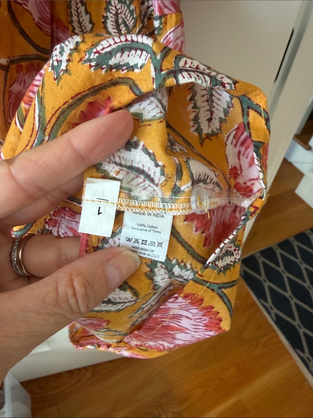 Women’s Floral Mustard Midi Dress with Pink Blooms - Picture 5 of 5